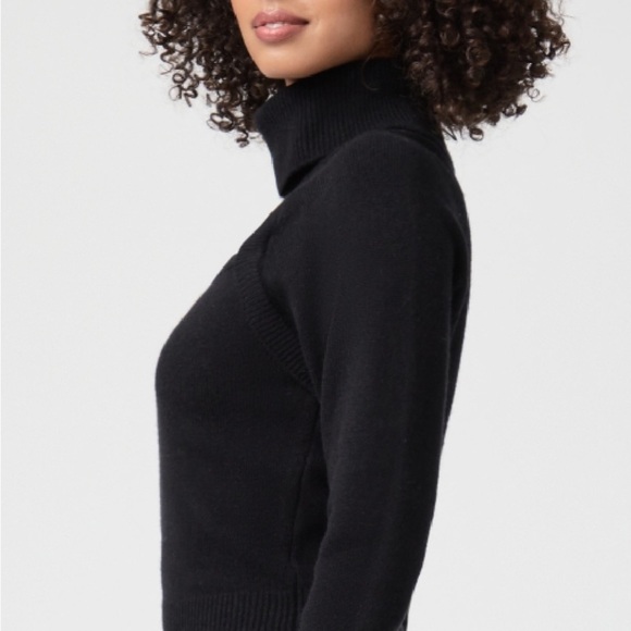 Paige black wool turtleneck with open chest detail. Long sleeve sweater. - Picture 3 of 16